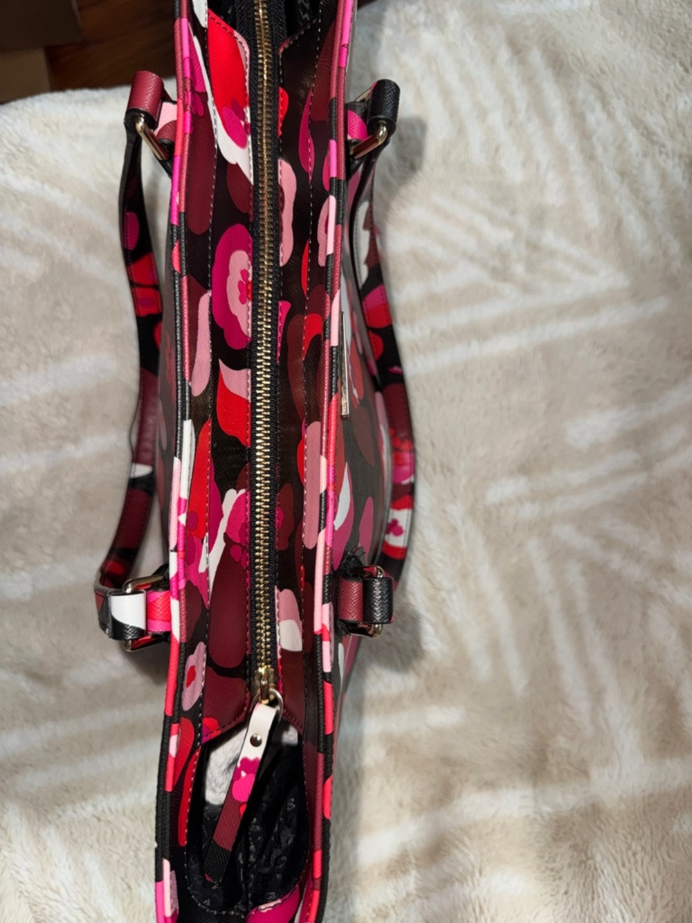 kate spade Black Floral Tote Bag with Pink and Red Accents - Picture 5 of 13